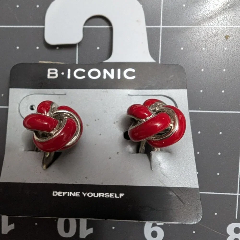 B Iconic cuff links metal red enamel cluster silver tone jacket vtg geometric